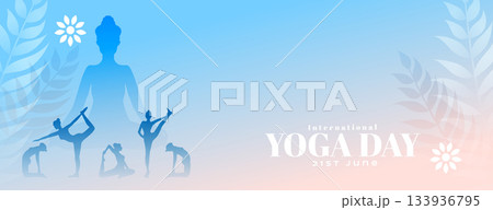 21st june international yoga day event poster with leaves 133936795