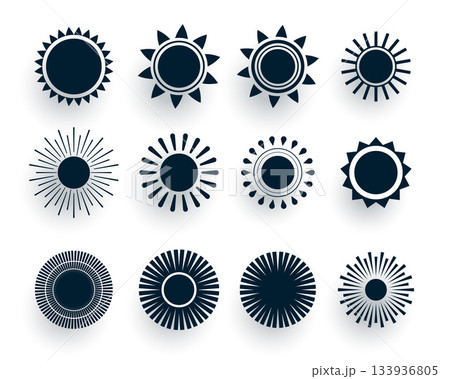 collection of sunburst sign silhouette design 133936805