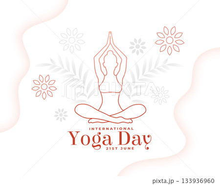 line art world yoga day, woman in yoga body posture with leaves 133936960