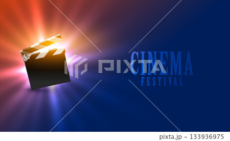 3d style clapper board with light effect for cinema background 133936975