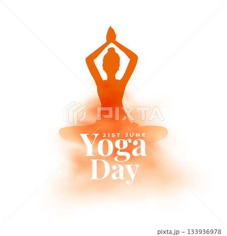 creative yoga day white poster, woman in yoga body posture creative yoga day white poster, woman in yoga body posture 133936978
