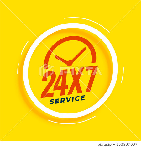 24 hrs and 7 days service assistant poster with clock sign 133937037