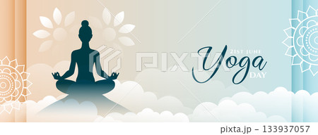 elegant world yoga day event banner with cloudy effect 133937057