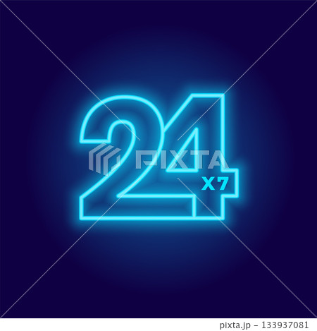 24 hours and 7 days open service neon sign background 133937081