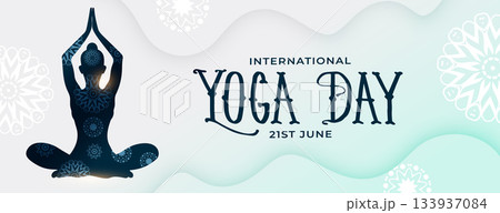 international yoga day event banner woman in yoga posture international yoga day event banner woman in yoga posture 133937084