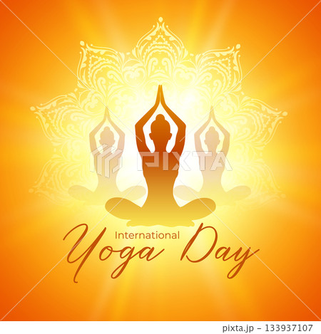 international yoga day mandala poster with light effect 133937107