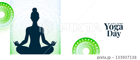 international yoga day white banner woman doing asana 133937138