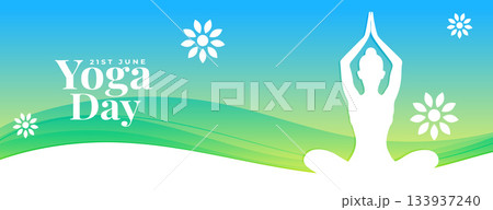 world yoga day banner woman doing asana in papercut style 133937240