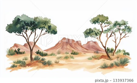 Air and Tenere Reserve. Air and Tenere Reserve hand drawn watercolor illustration on white background 133937366