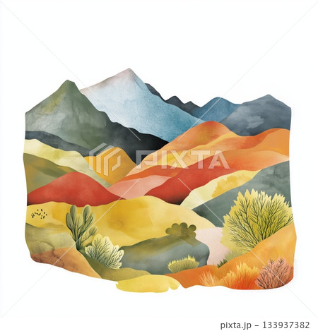 Atlas Mountains. Atlas Mountains hand drawn watercolor illustration on white background 133937382