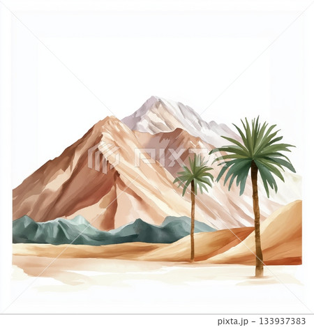 Atlas Mountains. Atlas Mountains hand drawn watercolor illustration on white background 133937383