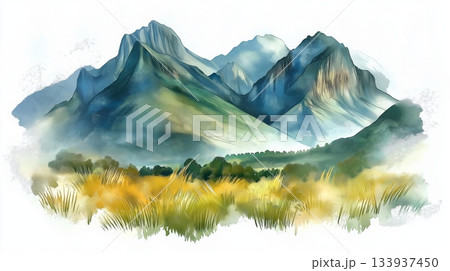 Drakensberg Mountains. Drakensberg Mountains hand drawn watercolor illustration on white background 133937450