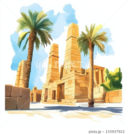 Karnak Temple. Karnak Temple hand drawn watercolor illustration on white background 133937922
