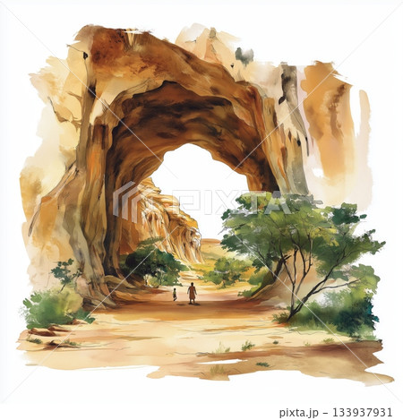 Laas Geel Cave Paintings. Laas Geel Cave Paintings hand drawn watercolor illustration on white background Laas Geel Cave Paintings. Laas Geel Cave Paintings hand drawn watercolor illustration on white background 133937931