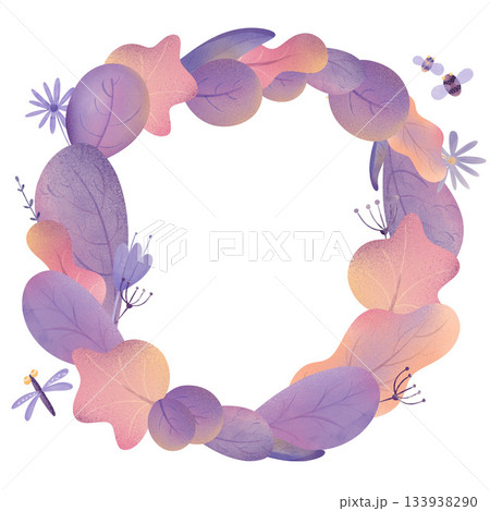 Magical autumn wreath of colorful leaves. Gentle botanical design for nursery fabric, baby girl wallpaper, stationery, gift wrap, scrapbooking children's illustration, fairytales, baby shower designs 133938290