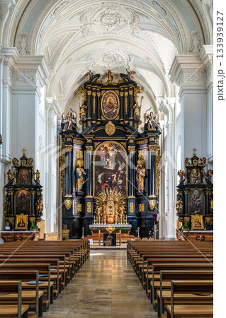 Passau, Germany - Apr 16, 2025: The interior of Parochial Church St Paul, the oldest parish church of Passau, Germany Passau, Germany - Apr 16, 2025: The interior of Parochial Church St Paul, the oldest parish church of Passau, Germany 133939127