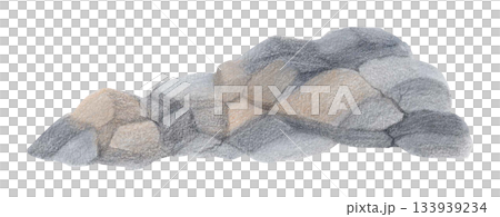 Watercolor stone rock formation isolated on white background. Detailed texture rocky surface for nature designs and landscapes. 133939234