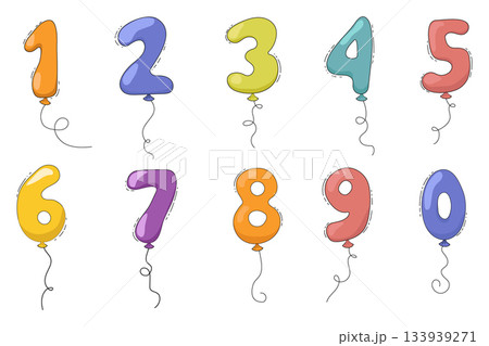 Doodle number, set numeric outline comic figure. 1 to 0 hand drawn numbers. Sketch marker stroke. 133939271