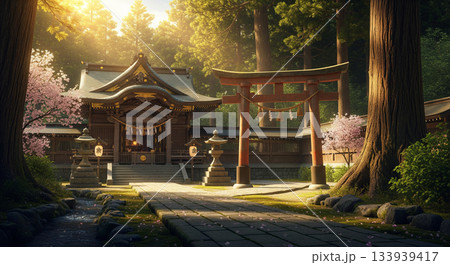 日光が差し込む静謐な神社 133939417