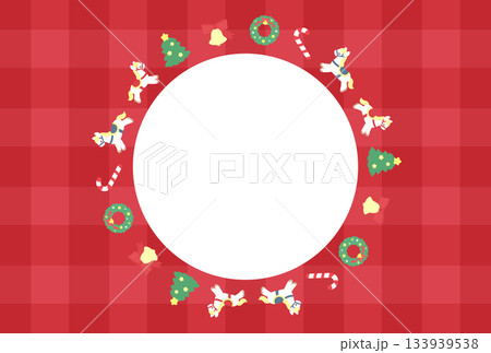 クリスマスモチーフのかわいいチェックポストカード　赤 133939538