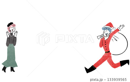 おめかしした女性とサンタクロースの衣装を着た男性がクリスマスイブに待ち合わせをするイラスト おめかしした女性とサンタクロースの衣装を着た男性がクリスマスイブに待ち合わせをするイラスト 133939565