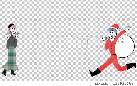 おめかしした女性とサンタクロースの衣装を着た男性がクリスマスイブに待ち合わせをするイラスト おめかしした女性とサンタクロースの衣装を着た男性がクリスマスイブに待ち合わせをするイラスト 133939565