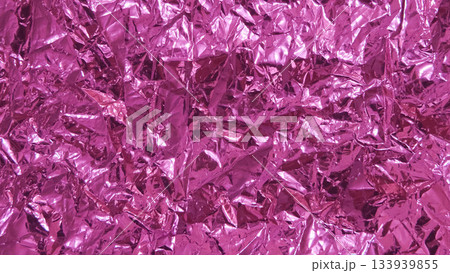 Abstract Texture of Crumpled Vibrant Fuchsia Metallic Foil Background 133939855
