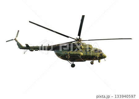 Main rotor system russian aviation helicopter rotor blades military colors isolated white background 133940597