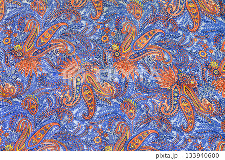 Floral paisley seamless ornament colorful blue orange red texture pattern diagonal composition Floral paisley seamless ornament colorful blue orange red texture pattern diagonal composition 133940600