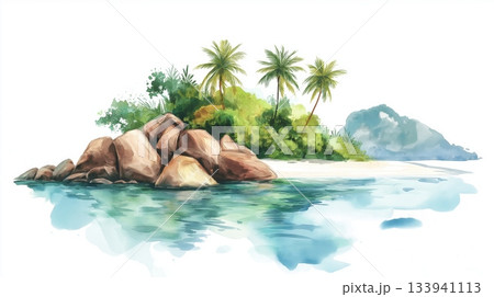 Mahe Island. Mahe Island hand drawn watercolor illustration on white background Mahe Island. Mahe Island hand drawn watercolor illustration on white background 133941113