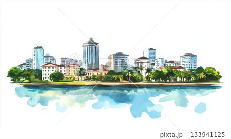 Maputo. Maputo hand drawn watercolor illustration on white background 133941125