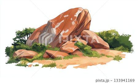 Olumo Rock. Olumo Rock hand drawn watercolor illustration on white background 133941169