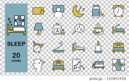 睡眠相關圖示集（彩色） 133941458