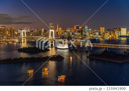 【東京都】レインボーブリッジと屋形船　トワイライト 133941900