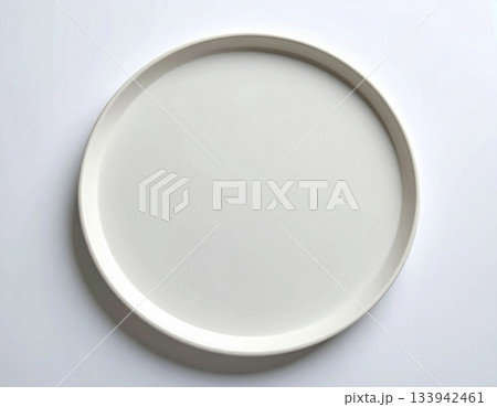 Kitchen design. Ceramic tray isolated on white background. Serving plate. Classic beige design. Top view. 133942461