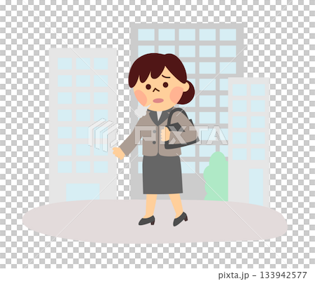 A woman in a suit walking with a sigh A woman in a suit walking with a sigh 133942577