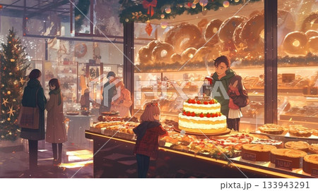 華やかなケーキが並ぶケーキ屋さんの売り場 133943291