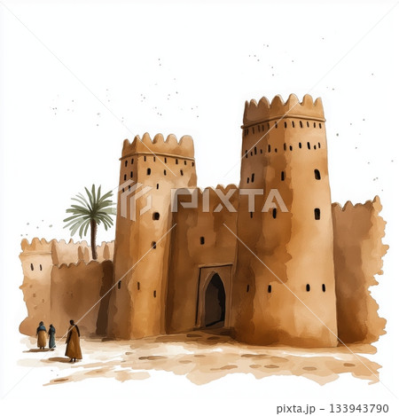 Timbuktu. Timbuktu hand drawn watercolor illustration on white background 133943790