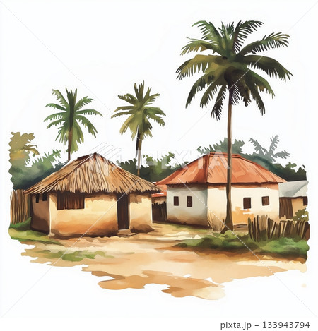 Togoville. Togoville hand drawn watercolor illustration on white background 133943794