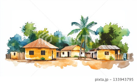 Togoville. Togoville hand drawn watercolor illustration on white background 133943795