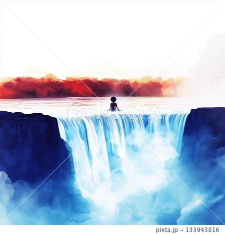 Victoria Falls Devils Pool. Victoria Falls Devils Pool hand drawn watercolor illustration on white background 133943816