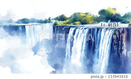 Victoria Falls Devils Pool. Victoria Falls Devils Pool hand drawn watercolor illustration on white background 133943818