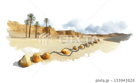 Wadi El Hitan. Wadi El Hitan hand drawn watercolor illustration on white background Wadi El Hitan. Wadi El Hitan hand drawn watercolor illustration on white background 133943828