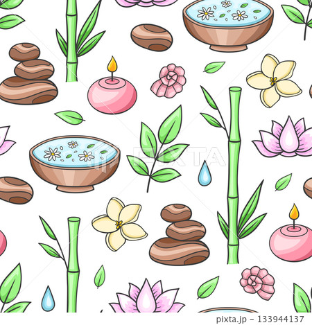 SPA and massage salon seamless pattern, relax and aromatherapy concept SPA and massage salon seamless pattern, relax and aromatherapy concept 133944137