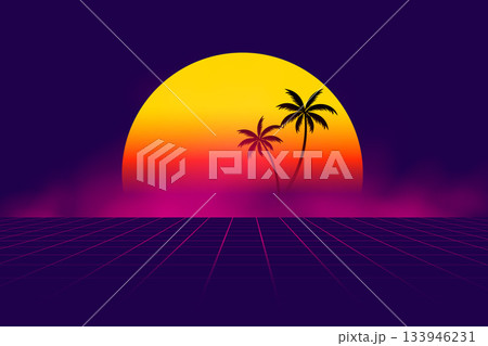 vintage style digital sci fi landscape background design vintage style digital sci fi landscape background design 133946231