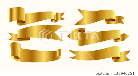 set of golden ribbon label banner design 133946251