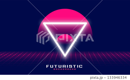 sci fi and digital grid geometric background with neon frame 133946334