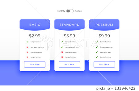 three column pricing plan comparison concept layout 133946422