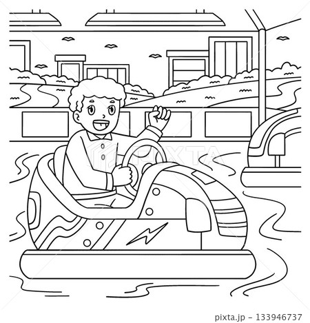 Amusement Park Boy on a Bumper Car Coloring Page  133946737