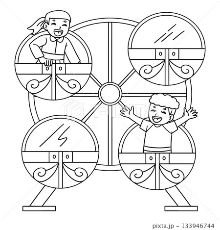 Amusement Park Children Riding a Ferris Wheel  133946744